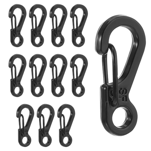 12 Pcs Mini Carabiner Clips - Black Metal Key Chain Hooks