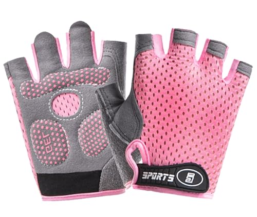 Kids Cycling Gloves - Half Finger Non-Slip Bike Gloves, Pink Medium