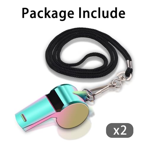 Loud Sports Whistle with Lanyard - 2 Pack Rainbow Colors