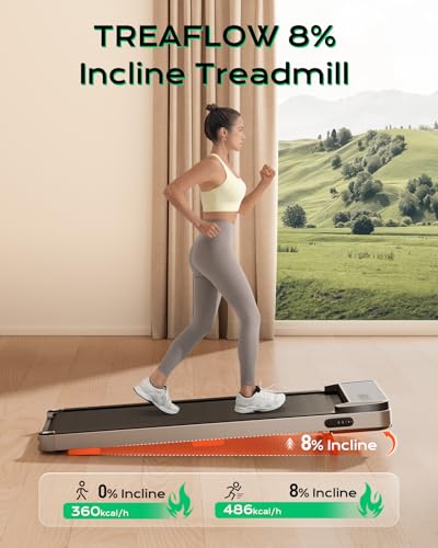 Under Desk Treadmill Walking Pad with Incline - Silver, 265 Lbs Capacity