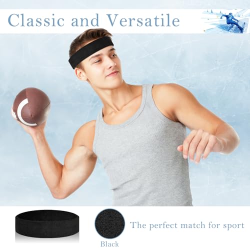 Cotton Terry Sweat Headbands Set - 4 Pack for Running & Gym - Black