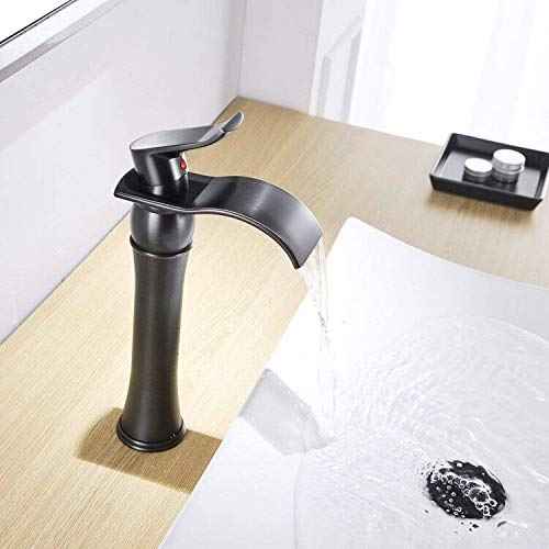 BWE Vessel Sink Faucet Oil Rubbed Bronze Farmhouse Waterfall Single Hole Bathroom Faucet with Pop Up Drain Without Overflow and Supply Line Bath Basin Single Handle Faucets Sink Lavatory Mixer Tap