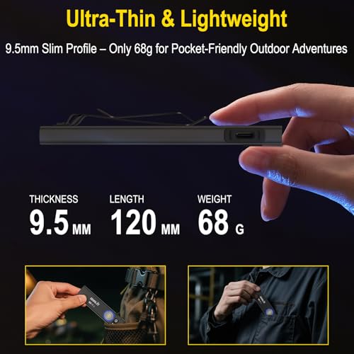 BORUIT U8 Small Flat EDC Flashlight,650 Lumens USB-C Rechargeable Pocket Flash Light with White, Yellow & RGB LEDs, IP67 Waterproof, Magnetic Tail & Clip for Camping, Hiking, Emergencies