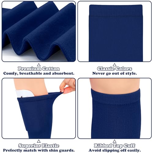 Toddler Soccer Socks - 4 Pairs Youth Football & Baseball Socks, 3-6 Years - Navy