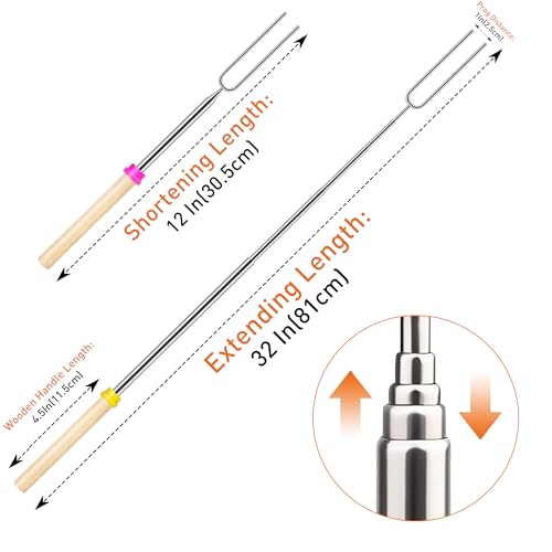 32" Stainless Steel Marshmallow Roasting Sticks - 8 Pack