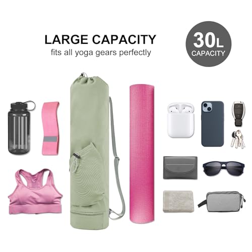 Yoga Mat Bag with Wet Pocket & Water Bottle Holder - Sage Green, Medium