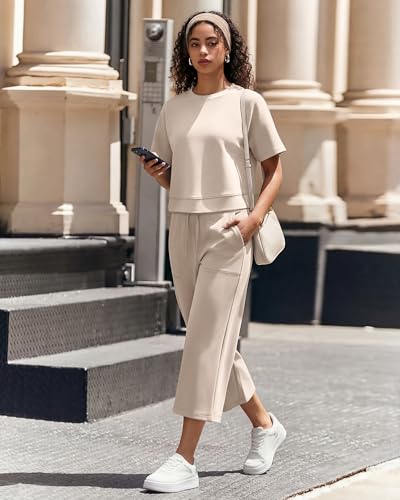 G4Free Smoofit Wide Leg Capris for Women High Waist Summer Casual Pants with Pockets - Light Khaki / Medium