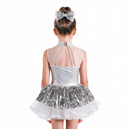Girls Sequin Sparkly Ballet Tutu Dress - Kpop Costume for 4-6 Years, Silvery