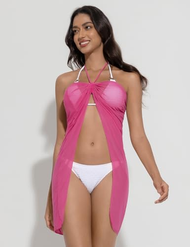 Hot Pink Long Sarong Cover Up - Semi-Sheer Bikini Wrap