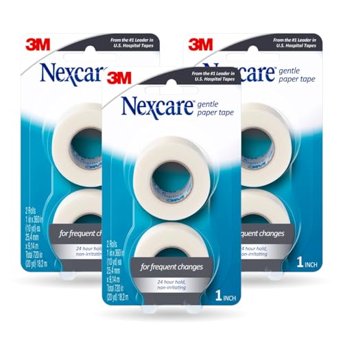Nexcare Gentle Paper Medical Tape - Hypoallergenic, Breathable, 2 Rolls, 1 Inch x 10 Yards