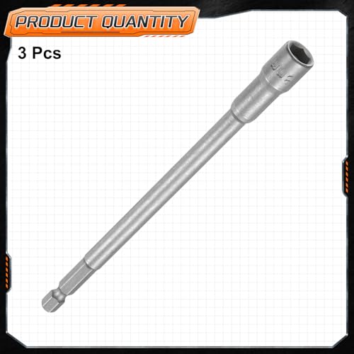 HARFINGTON 3pcs Nut Driver Drill Bit 8mm Metric Impact Socket 1/4" Hex Shank 6" (150mm) Extra Long Magnetic 6-Point Sockets Quick-Change CR-V Steel Bolt Setter for Power Drill Drivers