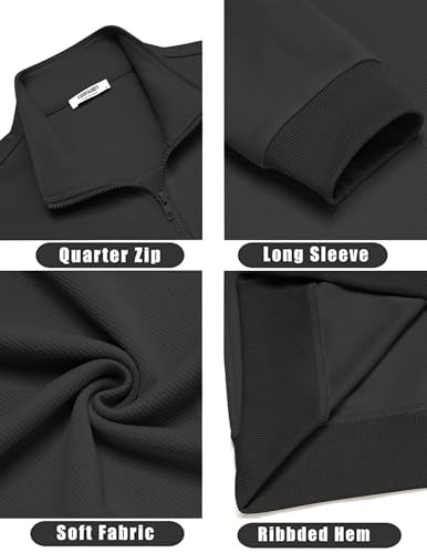 COOFANDY Men’s Quarter Zip Mock Neck Lightweight Sweatshirt Polo Top - Black, Medium