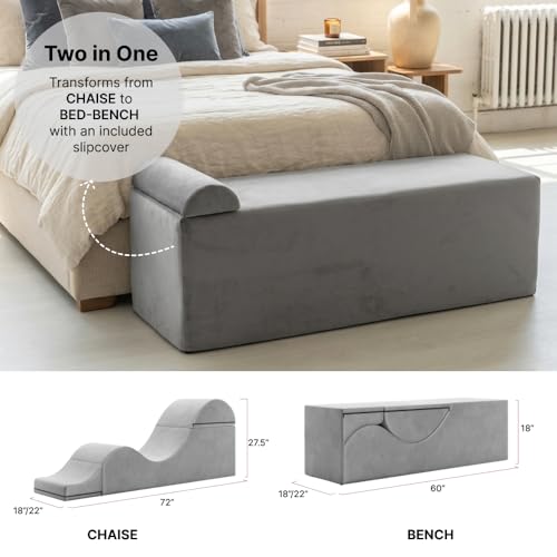 Convertible Chaise and Bench - 2-in-1 Design, 18" Wide, Midnight
