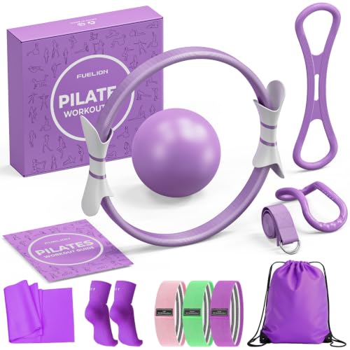 Pilates Ring Set - 14" Magic Circle, Mini Ball & Resistance Bands - Medium-Level2 / Purple