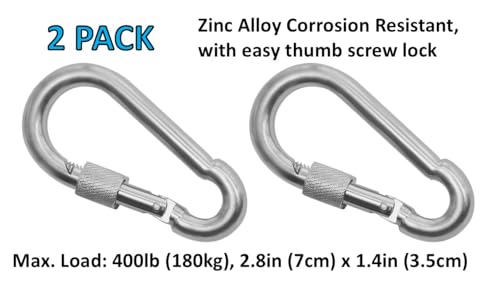Heavy Duty Zinc-Galvanized Steel Carabiner Snap Hooks - 7cm 2-Pack Silver