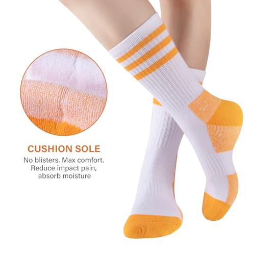 COOPLUS Women's Athletic Crew Socks 5 Pairs Cushioned Cotton Wicking, One Size - White