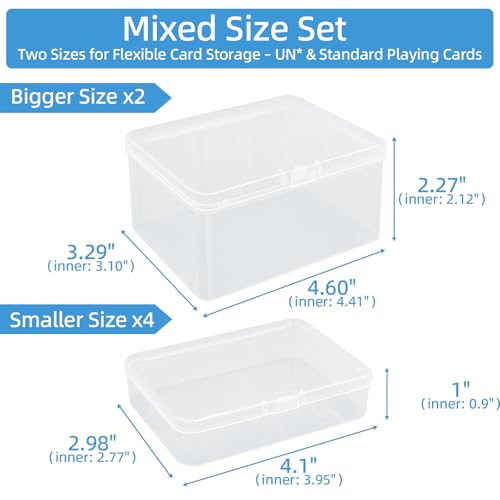 Playing Card Storage Box Set of 6 - Clear Plastic Organizer with Snap Lid