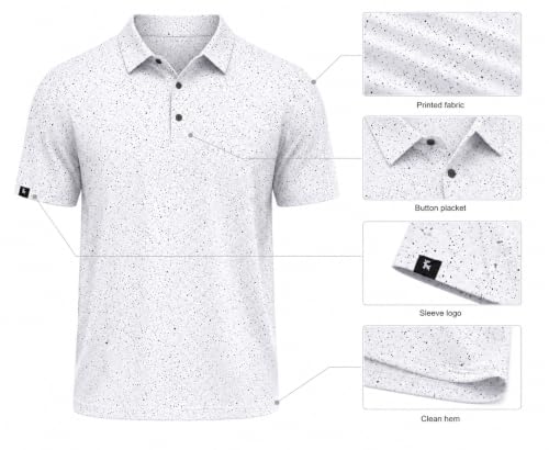 ZITY Men's Golf Polo Shirt with Black Dot Print, X-Large, Moisture-Wicking