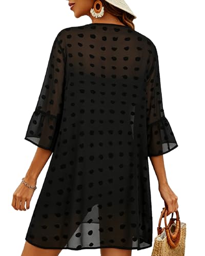 Women’s Summer Kimono Cardigan Beach Cover Up with Puff Sleeves