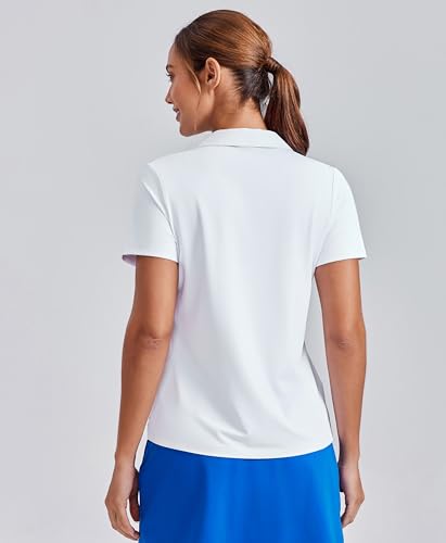 PINSPARK Women's Golf Shirt Short Sleeve Polos UPF 50+ Collared Tennis Top Medium White
