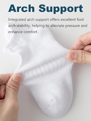 Cushioned Low Cut Ankle Socks for Women - Breathable Cotton - 5 Pairs - White