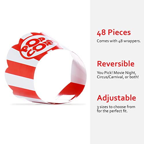 Popcorn Cupcake Wrappers - 48 Count, Adjustable Sizes for Parties