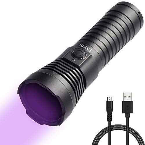 TATTU U3S UV Flashlight Rechargeable 365nm Black Light Torch with ZWB2 Filter, Blacklight 10W Ultraviolet LED Lamp with Micro USB Charging Cable