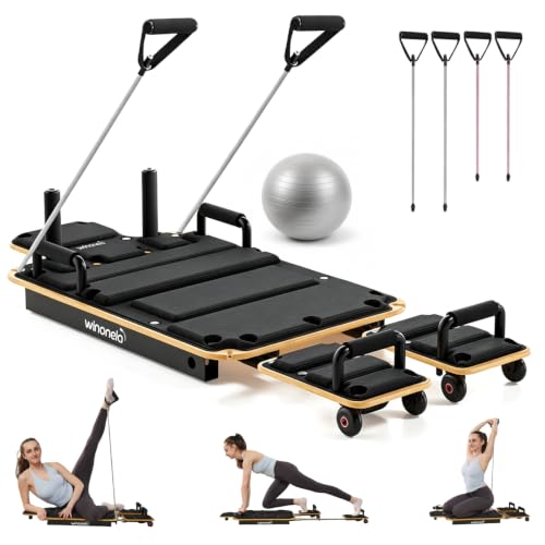 Wooden Pilates Reformer Machine - Black - Home Workout Board with Accessories
