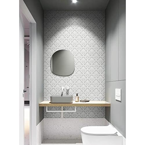 Guvana 17.32" X118" Gray and White Peel and Stick Wallpaper Geometric Contact Paper Modern Self Adhesive Wallpaper Removable Contact Paper for Bedroom Accent Wall Covering Vinyl Roll
