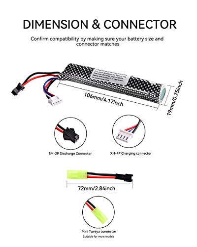 11.1V 2000mAh Rechargeable Battery with Charger - 2 pcs Mini Tamiya Connector for Airsoft & Gel Blaster