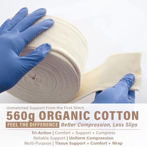 Everlit 560D Cotton Blend Elasticated Tubular Support Bandage Size D 3" x 11 yd - Latex-Free, Breathable, Moderate to High Compression for Sensitive Skin