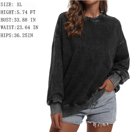 X-Large BINTEHGS Oversized Black Sweatshirt for Women with Pocket & Crew Neck