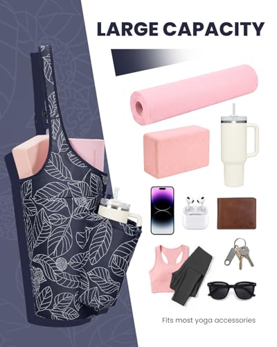 Sportsnew Navy Blue Yoga Mat Bag with Water Bottle Pocket & Adjustable Strap