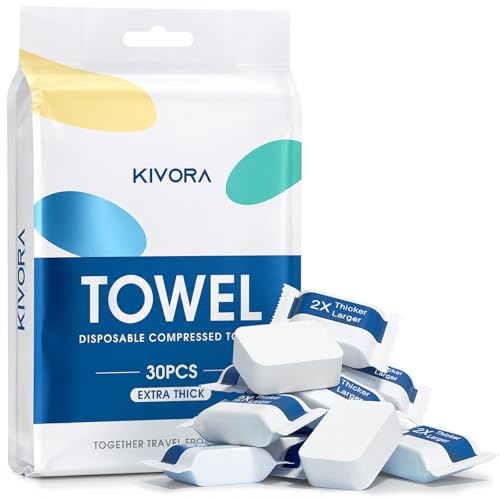 KIVORA Extra Thick Compressed Towels 30 Pack Ultra Soft Travel Towels
