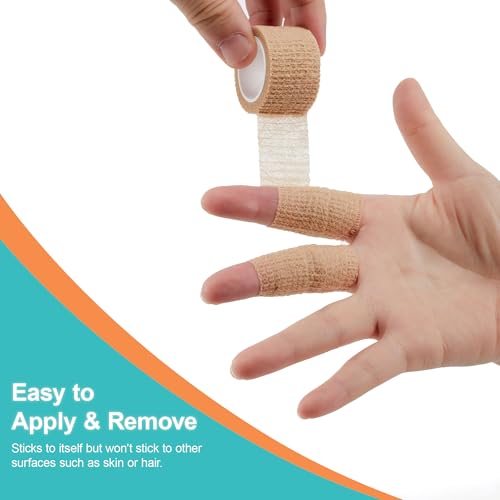 Self-Adhesive Bandage Wrap - 1 Inch x 5 Yards, 6 Pack - Beige Athletic Tape