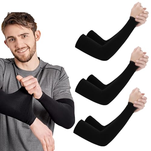 3-Pack UV Protection Compression Arm Sleeves - Cooling Tattoo Cover - Black