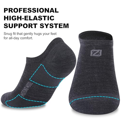 Zeal Wood No Show Merino Wool Ultra-Light Athletic Socks (3 Pairs) Men Women Large Black
