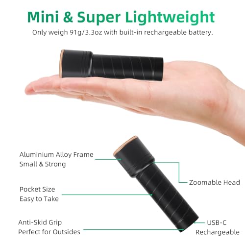 Compact Rechargeable LED Flashlight - USB-C, Zoomable, 4.1in