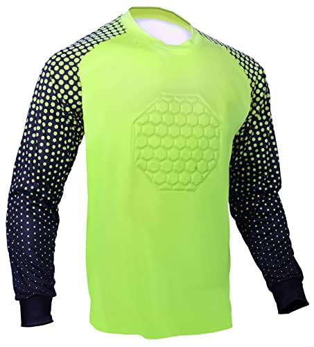 Youth & Adult Soccer Goalkeeper Shirt - Padded Lime Green Goalie Jersey, Small