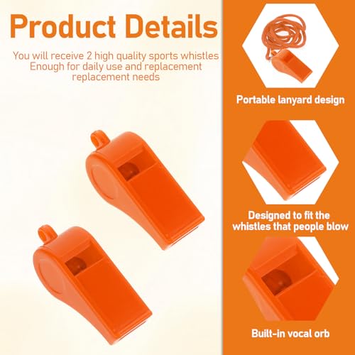 Emergency Whistle with Lanyard - 2 Pack, Loud & Clear