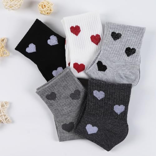 Women's Soft Cotton Heart Crew Socks - 5 Pairs
