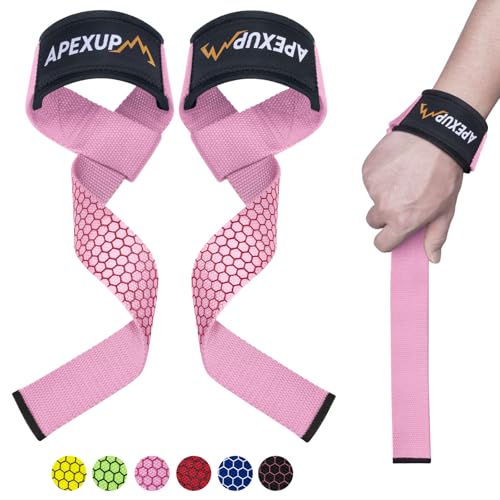 Weight Lifting Straps with Silicone Grip - Padded Wrist Support - Pink