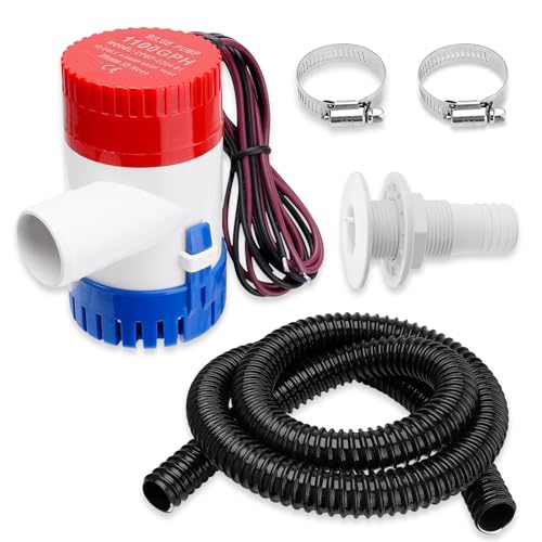 1100 GPH Bilge Water Pump 12V with Plumbing Kit - 1-1/8 Inch Diameter, Filterup