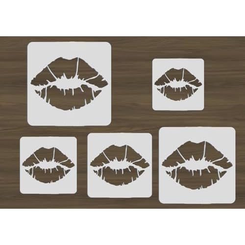 5PCS Lip Stencil Kiss Lips DIY Stencil with 5 Sizes Lips Lipstick Mouth Painting Stencils Reusable Red Lips PET Stencils for Floor Wall Wall Furniture Room Decorative
