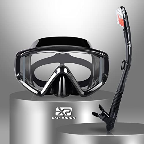 Adult Snorkel Set with 3 Window Mask & Dry Top Snorkel - Black