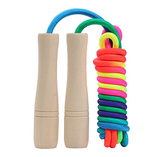Adjustable 8.5ft Kids Jump Rope with Wooden Handles - Rainbow
