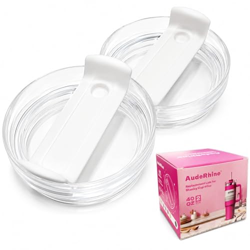 2 Pack Replacement Lids for Stanley Quencher 40 oz Tumbler - Clear & White