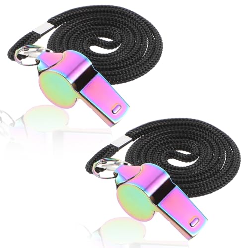 2 Pcs Stainless Steel Coach Whistle with Lanyard - Colorful
