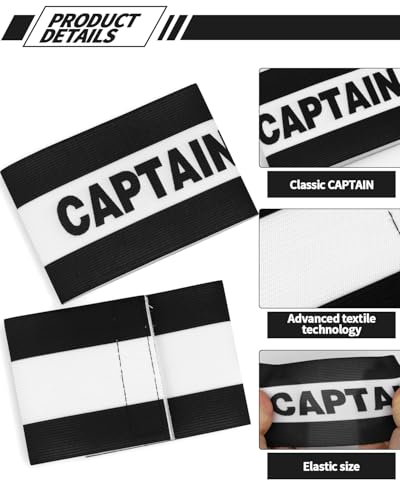 Captain Armbands for Soccer - Adjustable Black Set of 4