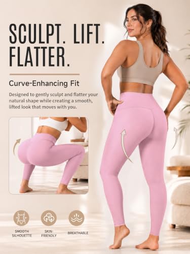 High Waisted Buttery Soft Yoga Pants - Light Tummy Control, No Pocket, Small-Medium - Light Pink